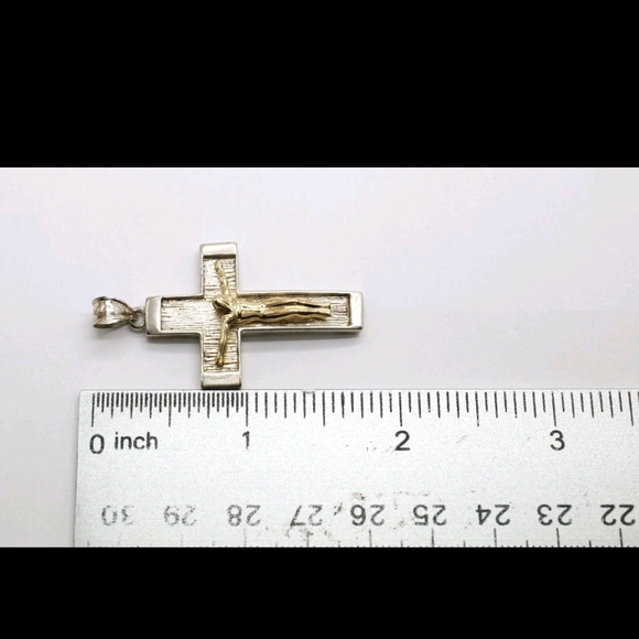 Sterling Silver/14K Gold Crucifix Cross & Sterling Silver Rope Chain 35 Grams - Picture 6 of 13